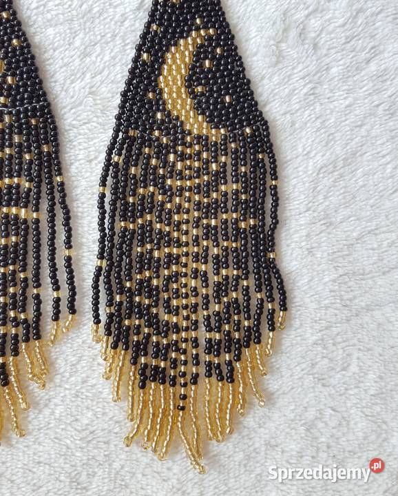 Długie kolczyki koralikowe czarne noc księżyc Szczecin sprzedam