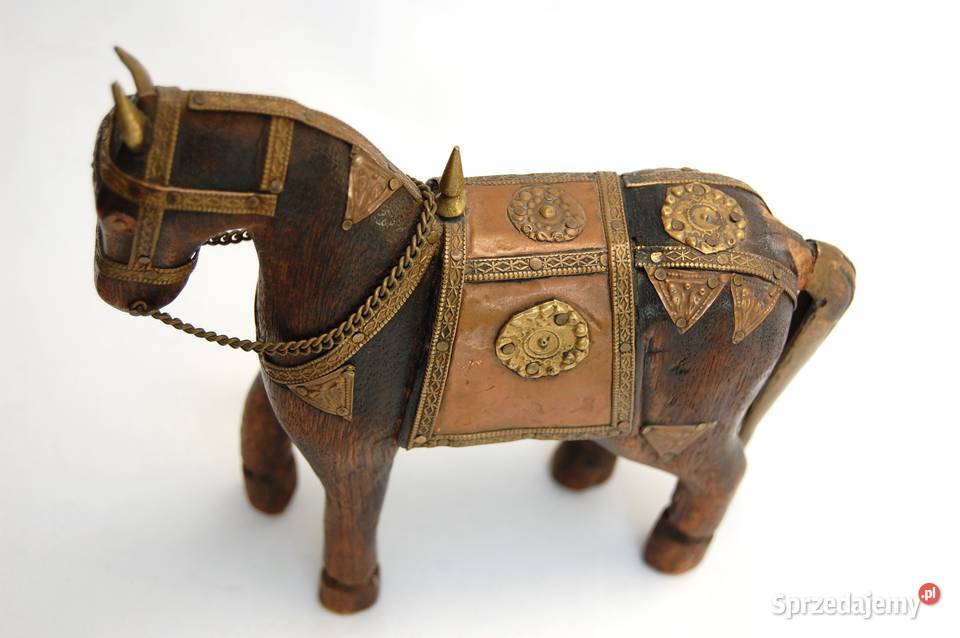 Koń indyjski mahoń mosiądz rzeźba drewniana Lublin