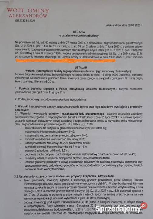Duża szeroka działka 667ha wz na 4 domy media 109m Dąbrówka