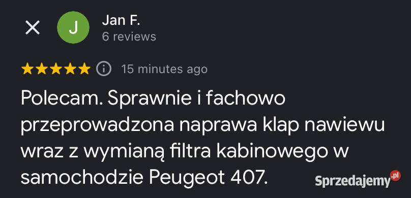 Naprawa nawiewu klapy mieszalnika Peugeot 407 Piotrków Trybunalski