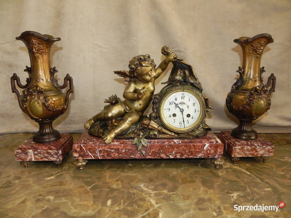 Zegar kominkowy figuralny, sygnowany antyk, L.&F. Moreau