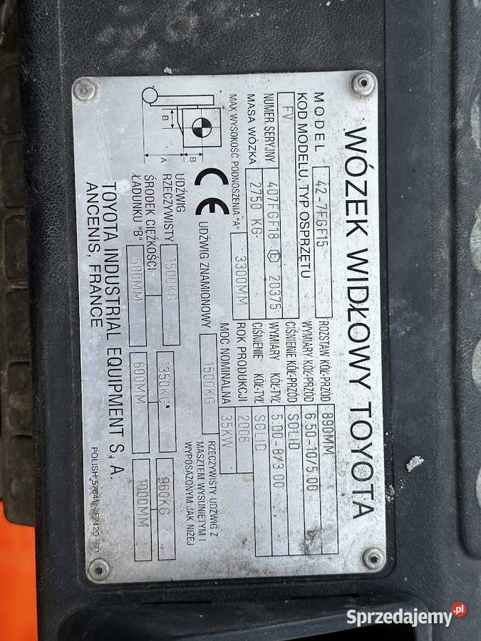Wózek widłowy Toyota 427fhf15 FV23 Posądza