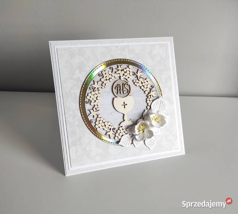 Kartka ręcznie robiona Komunia Święta handmade