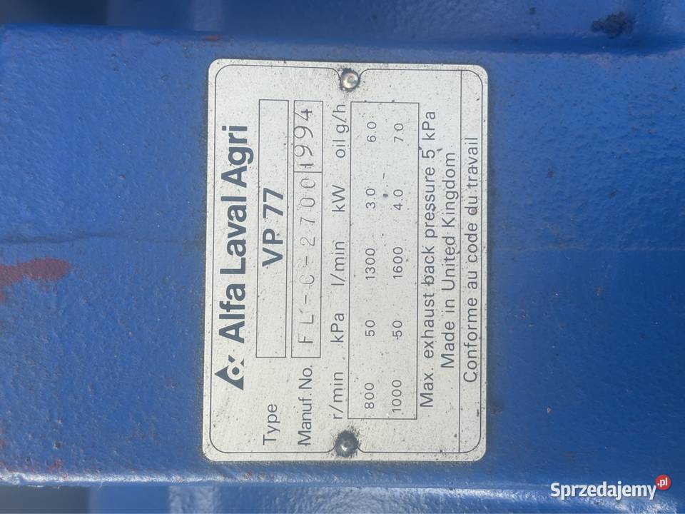 dojarka pompa próżniowa alfa laval delaval vp77 Jabłonowo Pomorskie sprzedam