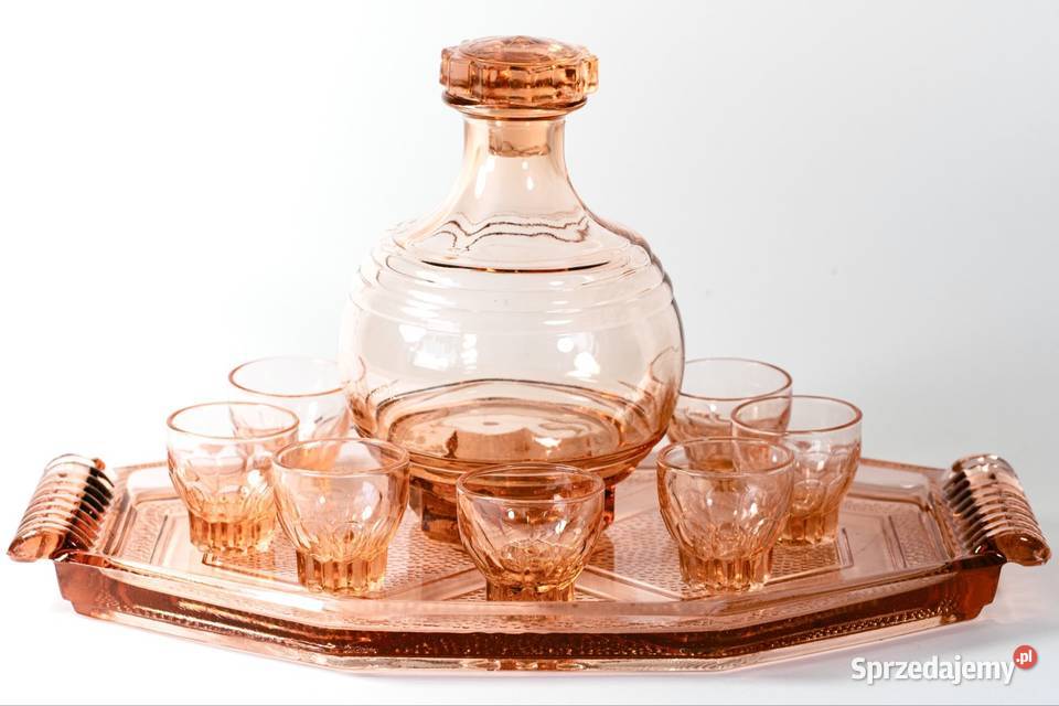 Piękny rozalinowy serwis do likierów Warszawa