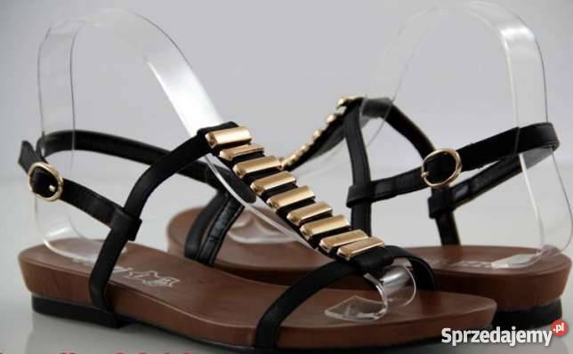 Czarne eleganckie sandły 37 24.5cm Słupca