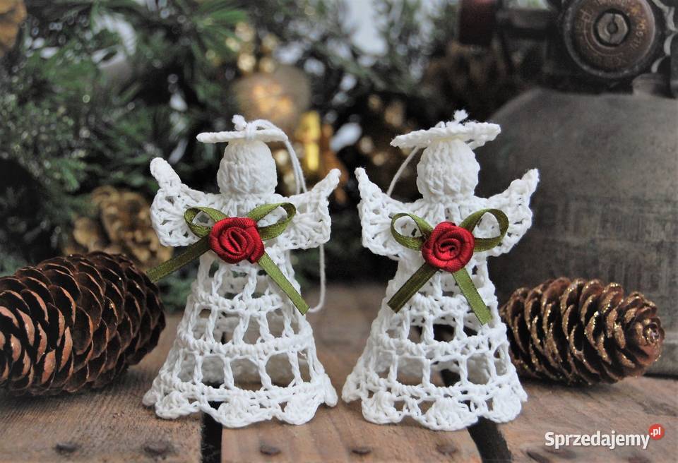 Aniołek szydełkowy z różą kwiatem zawieszka Lublin
