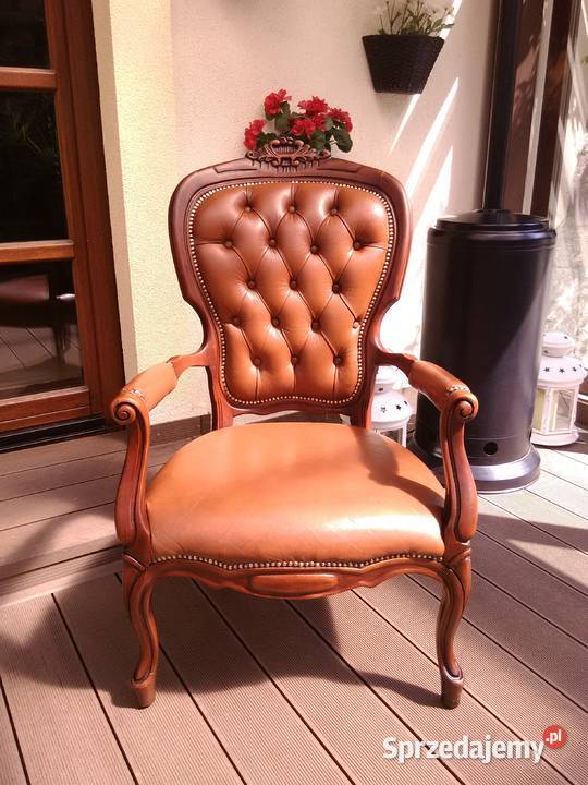 Fotel Krzesło Rzeźbione Skóra Antyk łódzkie Kluki sprzedam