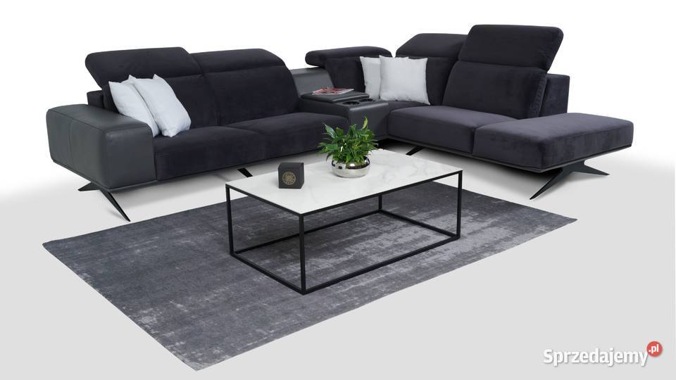 Narożnik tkanina z skórą wysokie nogi miękki 298cm Toruń