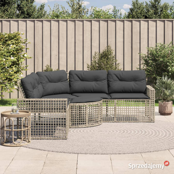 Narożna sofa ogrodowa z poduszkami i podnóżkiem Warszawa