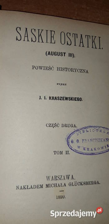SASKIE OSTATKIT12 KRASZEWSKI Wwa 1899 oprawa Iwno