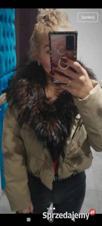 Kurtka puch kaczy khaki z naturalnym obszyciem