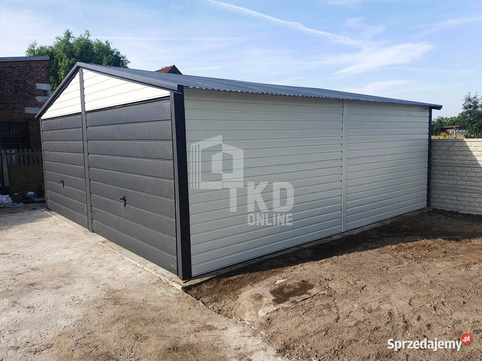 Garaż Blaszany 6x6 2x Brama Antracyt Biały TKD98 Jarocin