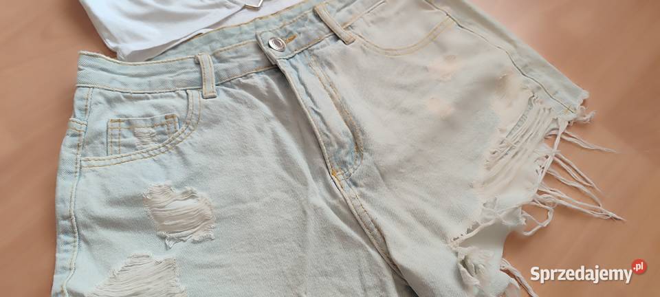 Zestaw spodenki jeans 2 bluzki z serduszkiem niebieski Połomia