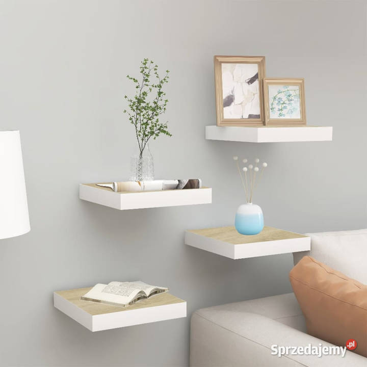 Półki ścienne 4 dębowobiałe 23 x 235 x 38 MDF Półki