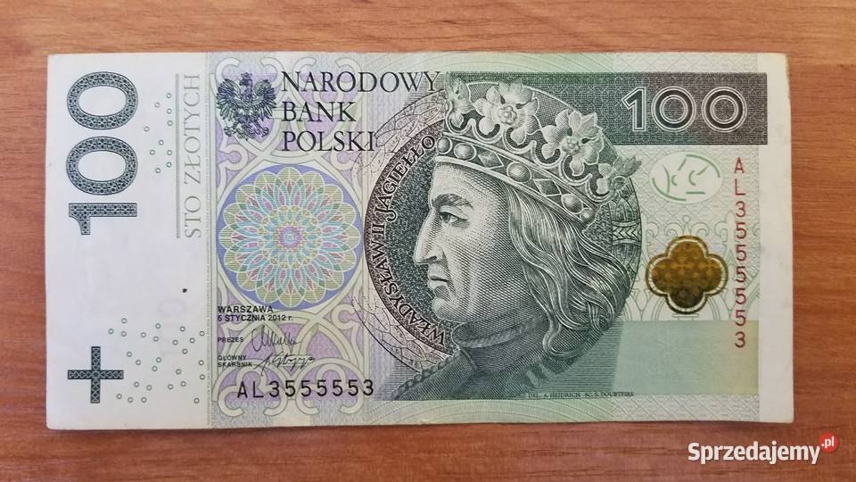 Banknot 100 obiegowy AL3555553 radar lustro Białystok