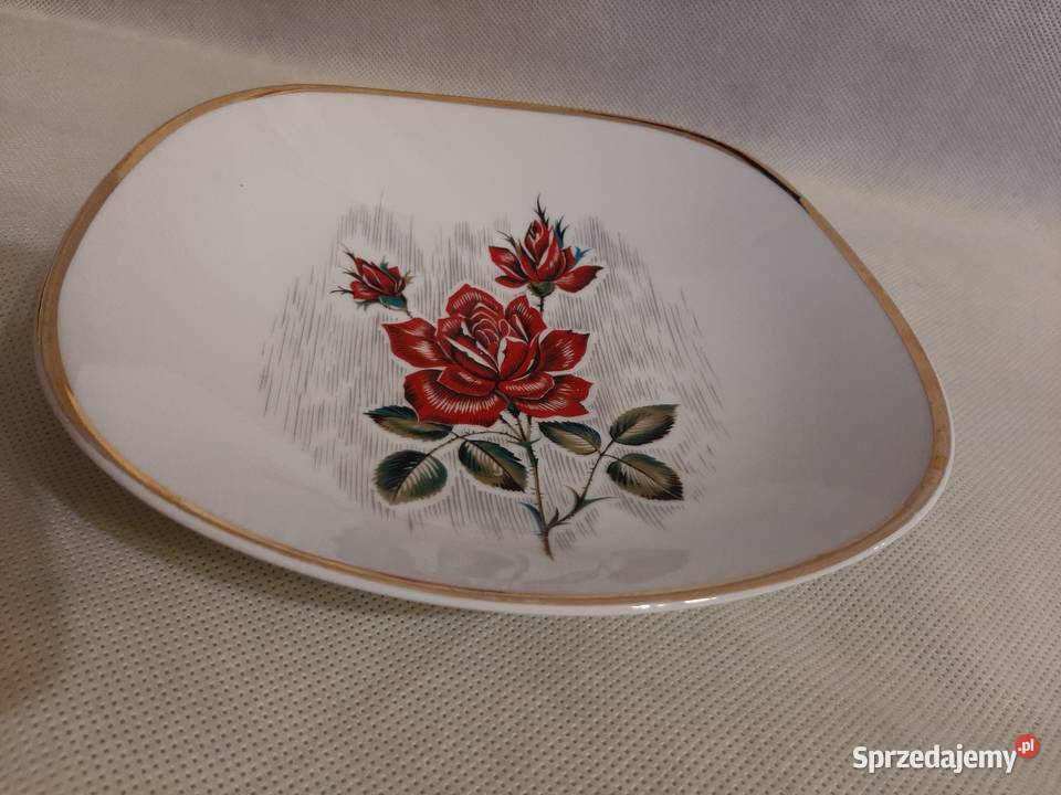 Niemiecki półmisekpatera z różą porcelanowy sygn Inowrocław