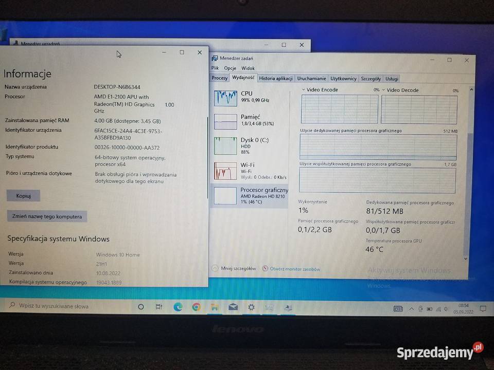 Laptop Lenovo G505 4gb ram 320gb hdd AMD E12100 4GB Rymanów