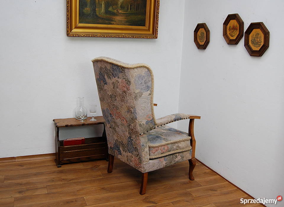 PIĘKNY I WYGODNY USZAK FOTEL NA SPRĘŻYNACH Antyki, Sztuka, Kolekcje sprzedam