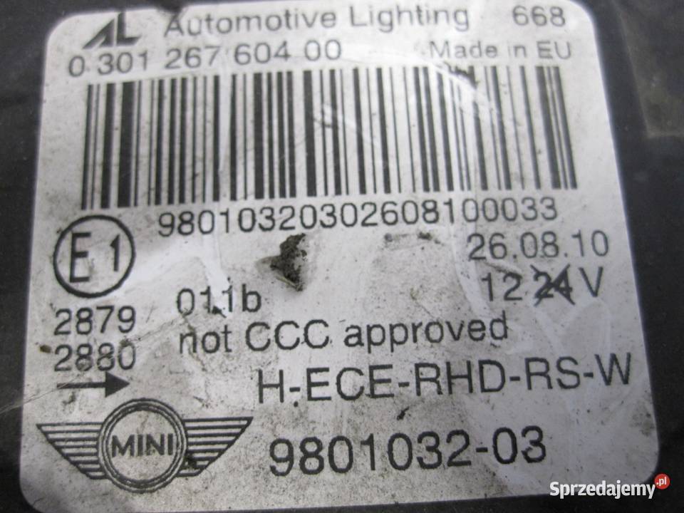 MINI COUNTRYMAN I 11r lampa prawa przód 9801032 sprzedam