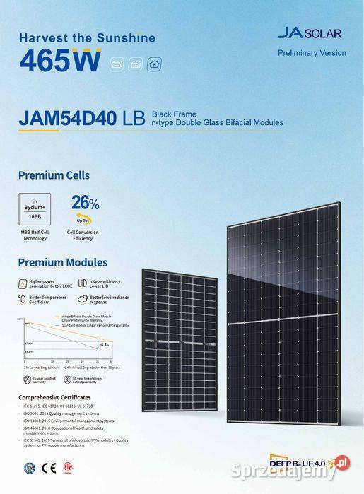PALETA 36 JA Solar JAM54D40 465W BF