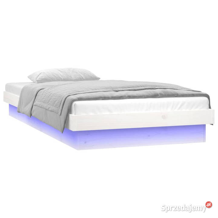 Rama łóżka z LED biała pojedyncza lite drewno 152cm