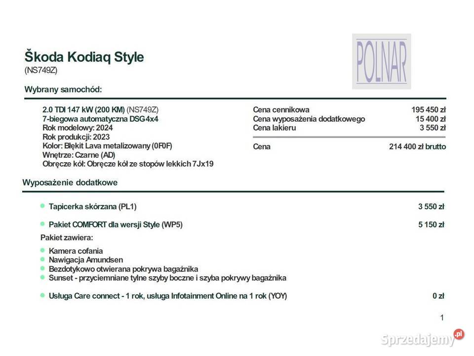 Skoda KODIAQ 20TDI 200 4x4 Polski Salon Poznań