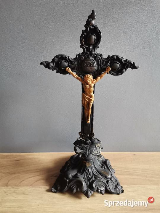 Stary duży Krzyż mosiężny Krucyfiks Pasyjka Katowice