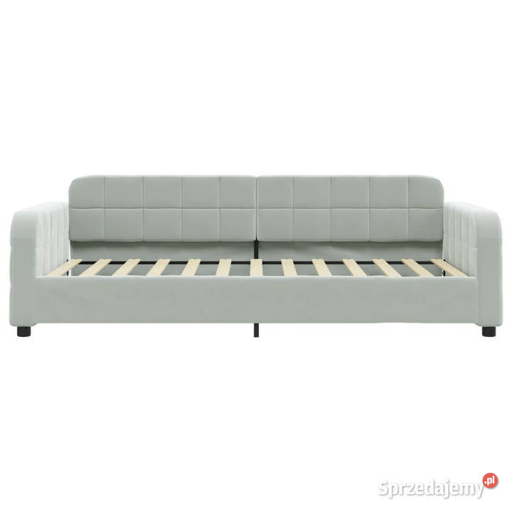 Sofa z funkcją spania jasnoszara obita aksamitem