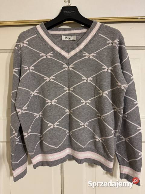 Sweter damski ML szary z różem w kokardki w Częstochowa