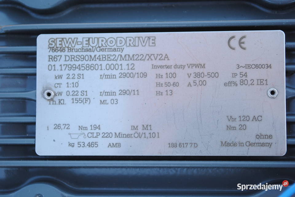 MOTOREDUKTOR 02222kw 11109obrmin FALOWNIK z Kargowa sprzedam