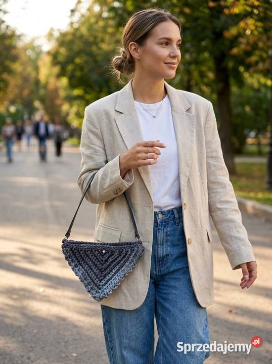 Trjkąta torebka na ramię crochet ręczne robiona łódzkie Piotrków Trybunalski