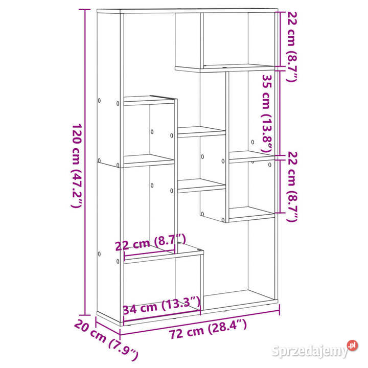 Regał na książki dąb artisian 72x20x120 WM858164 Warszawa