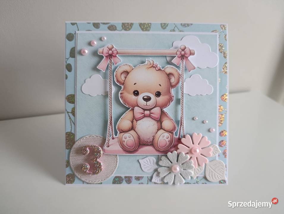 Kartka ręcznie robiona urodzinowa z misiem Łódź sprzedam