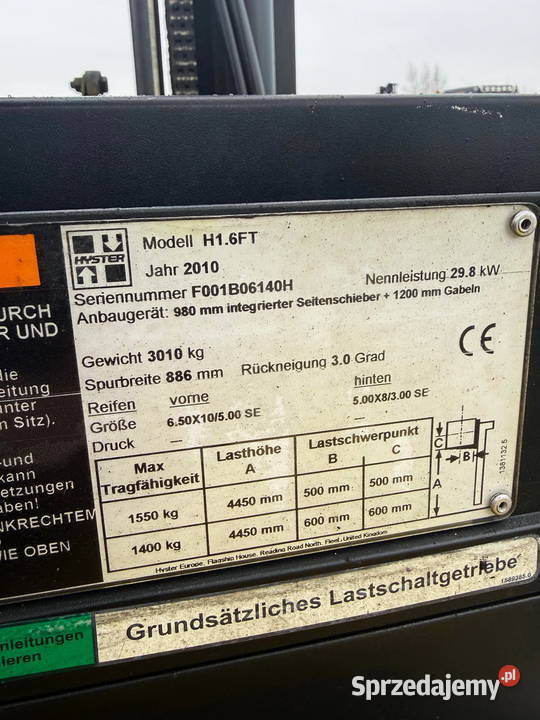 wózek widłowy HYSTER H16FT 1600 Triplex 45m Działoszyn