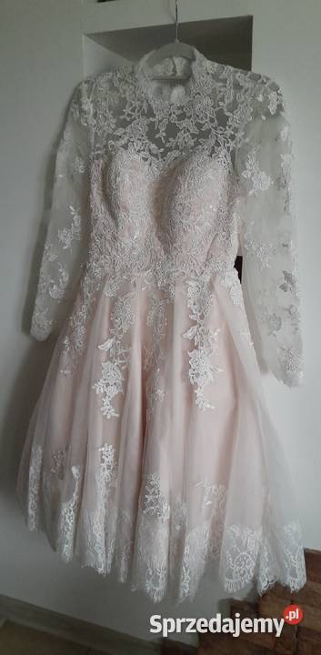 koronkowa Bladoróżowa sukienka midi 36Louboutin Solec-Zdrój