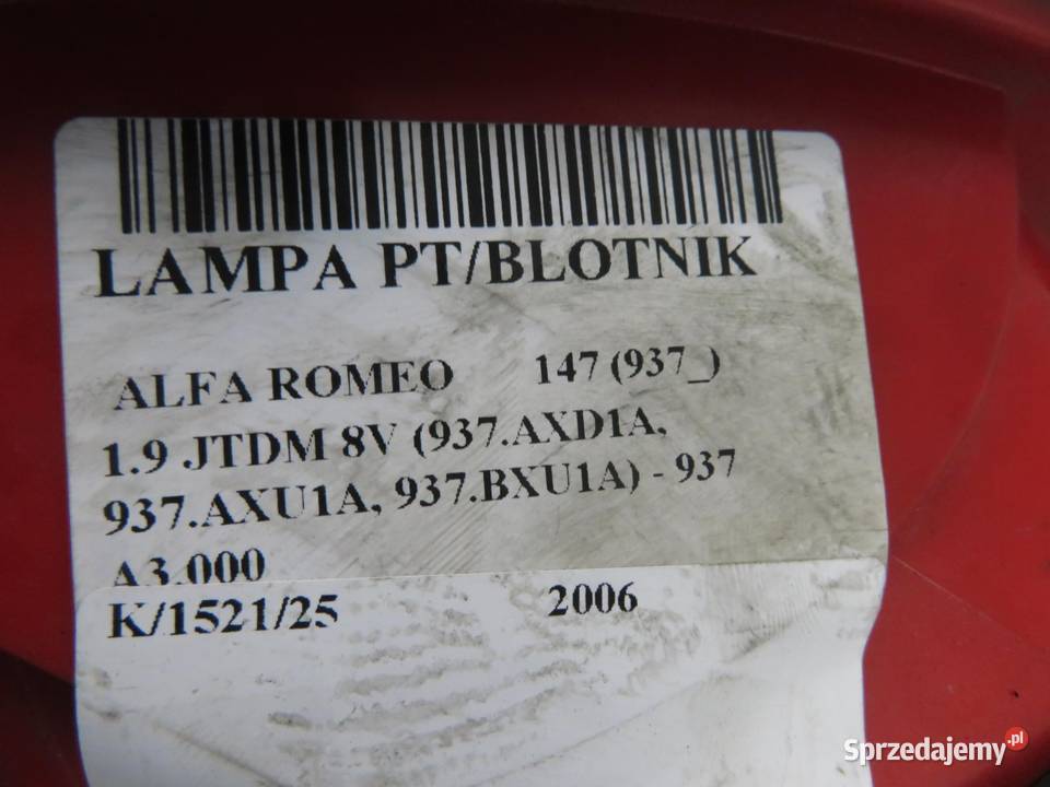 LAMPA PRAWA TYLNA ALFA ROMEO 147 46556347 sprzedam