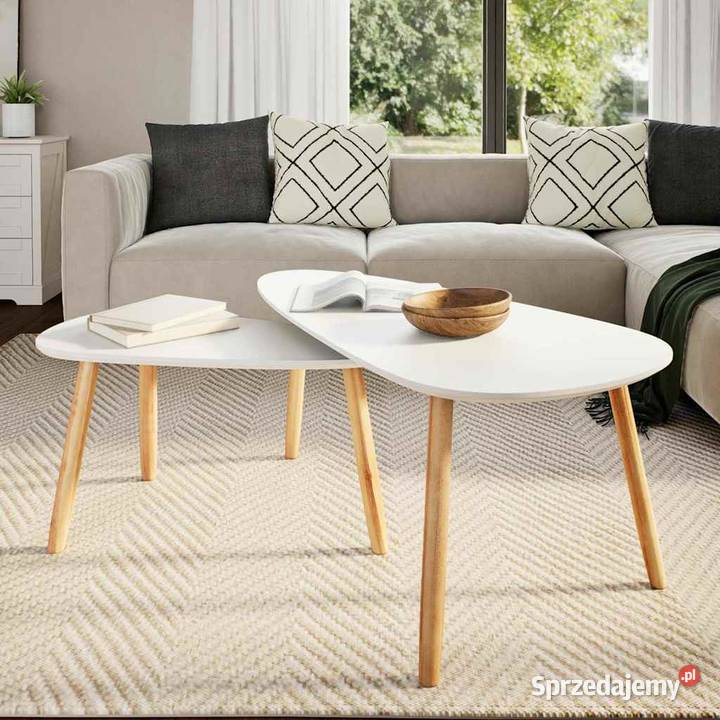 Zestaw stolików kawowych 2 biały lite drewno Stoliki kawowe i ławy mazowieckie Warszawa