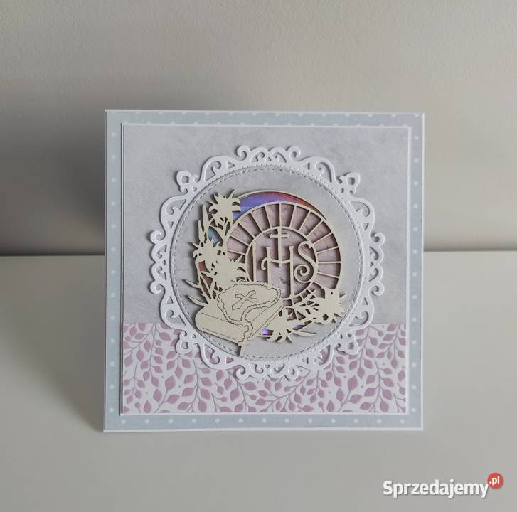 Kartka ręcznie robiona na Komunię Świętą Biblia