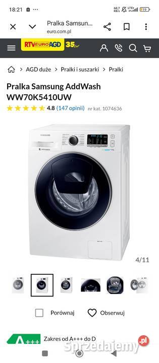 Pralka Samsung Eco bubble 7 1200obr A Digital Warszawa sprzedam