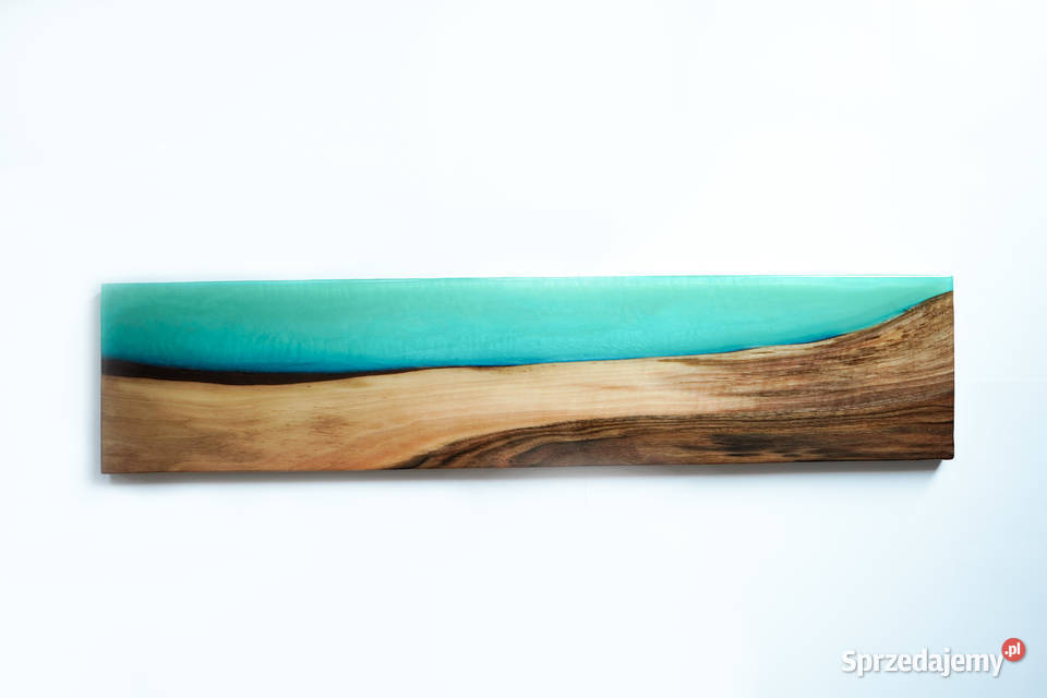 Wieszak ścienny turkusowy z drewna i żywicy Warszawa
