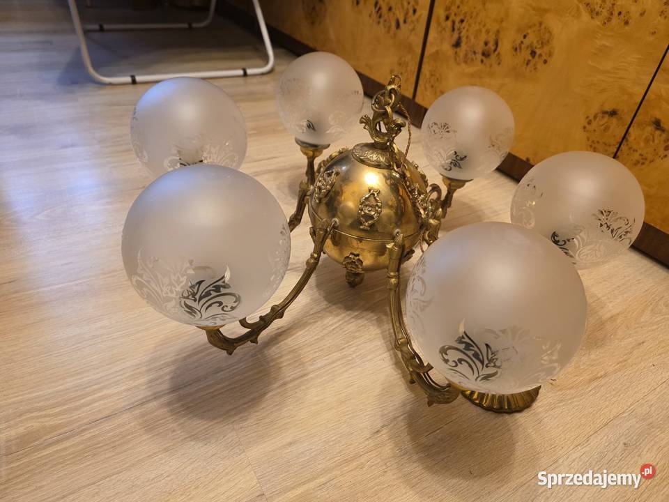 Żyrandol z mosiądzu 5 kloszy 3 kinkiety kujawsko-pomorskie Bydgoszcz