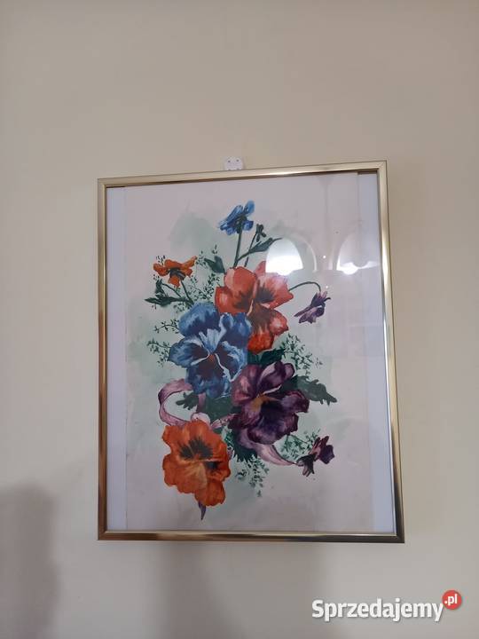 Zestaw obrazów w ramkach szkłem kwiaty pejzaż śląskie Gliwice