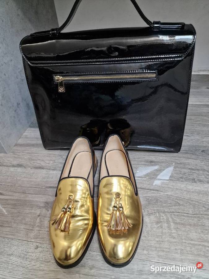 Mokasyny złote skóra lakier Kazar 36 Półbuty Żywiec