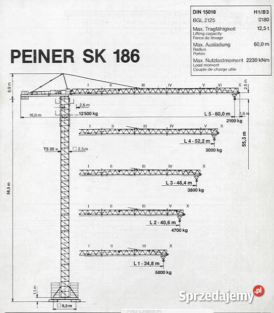 Peiner SK 186 żuraw wieżowy 125T 60 m UDT Gotowy dolnośląskie Wrocław sprzedam
