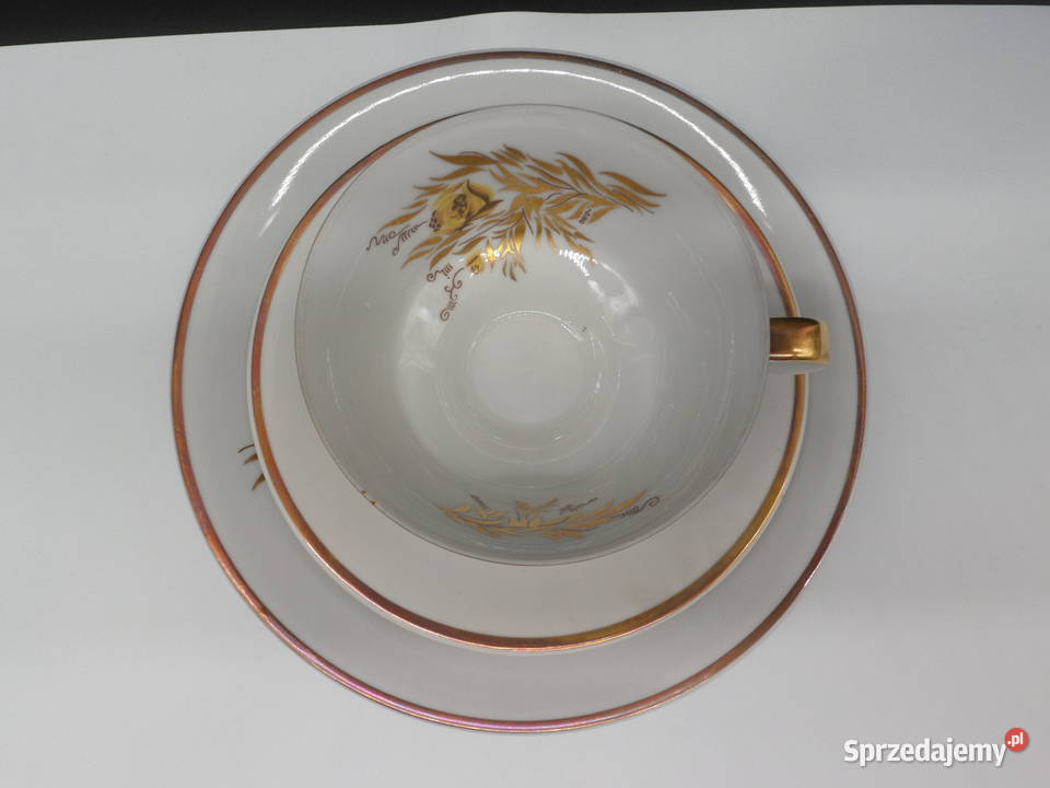Eleganckie Trio Śniadaniowe Reichenbach Złota Porcelana i szkło Raszków