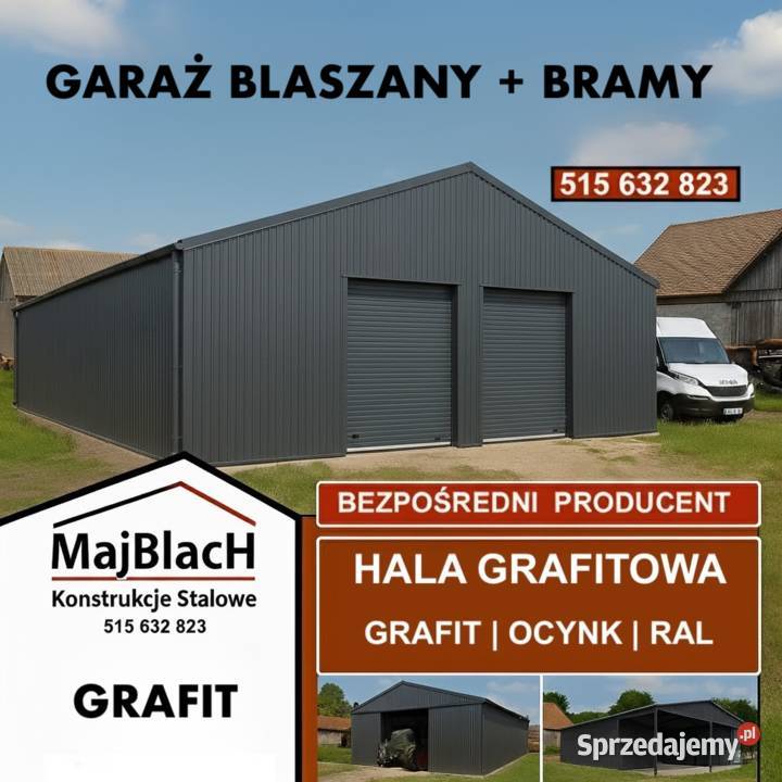 Duży Długi Grafitowy Garaż Blaszany Dwuspadowy samodzielny Bartoszyce sprzedam