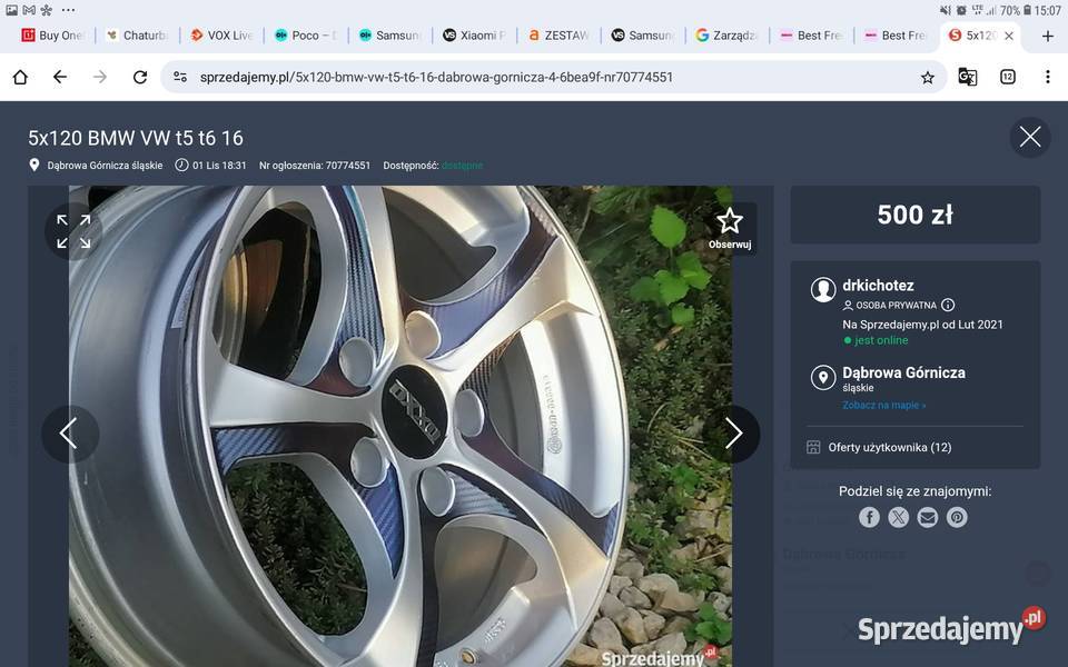 5x120 BMW VW t5 t6 16 stan idealny Dąbrowa Górnicza