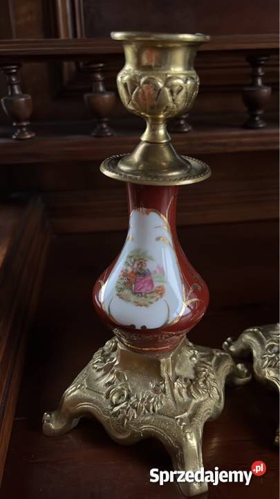 Świecznik porcelana i mosiądz Niebieski malowana Pozostałe Antyki, Sztuka, Kolekcje Gdańsk