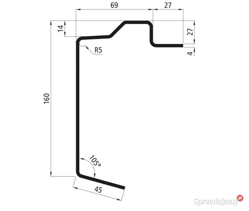 Profil ramy podłogi stalowy 160x27x4 mm L7300 mm Przysieka Polska